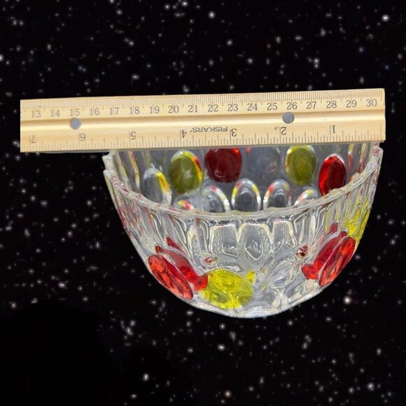 Flashed Art Glass Covered Dish Bowl W Lid Thumbprint Pattern Red Yellow 7”T 5.5” - Picture 5 of 10